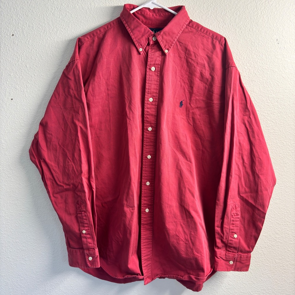 Ralph Lauren Blake Shirt Mens XL Red Button Down Long Sleeve Cotton Twill Pony